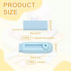5 Pack Erasers, Pencil Erasers Large Eraser Push Pull Cute Soft, Blue