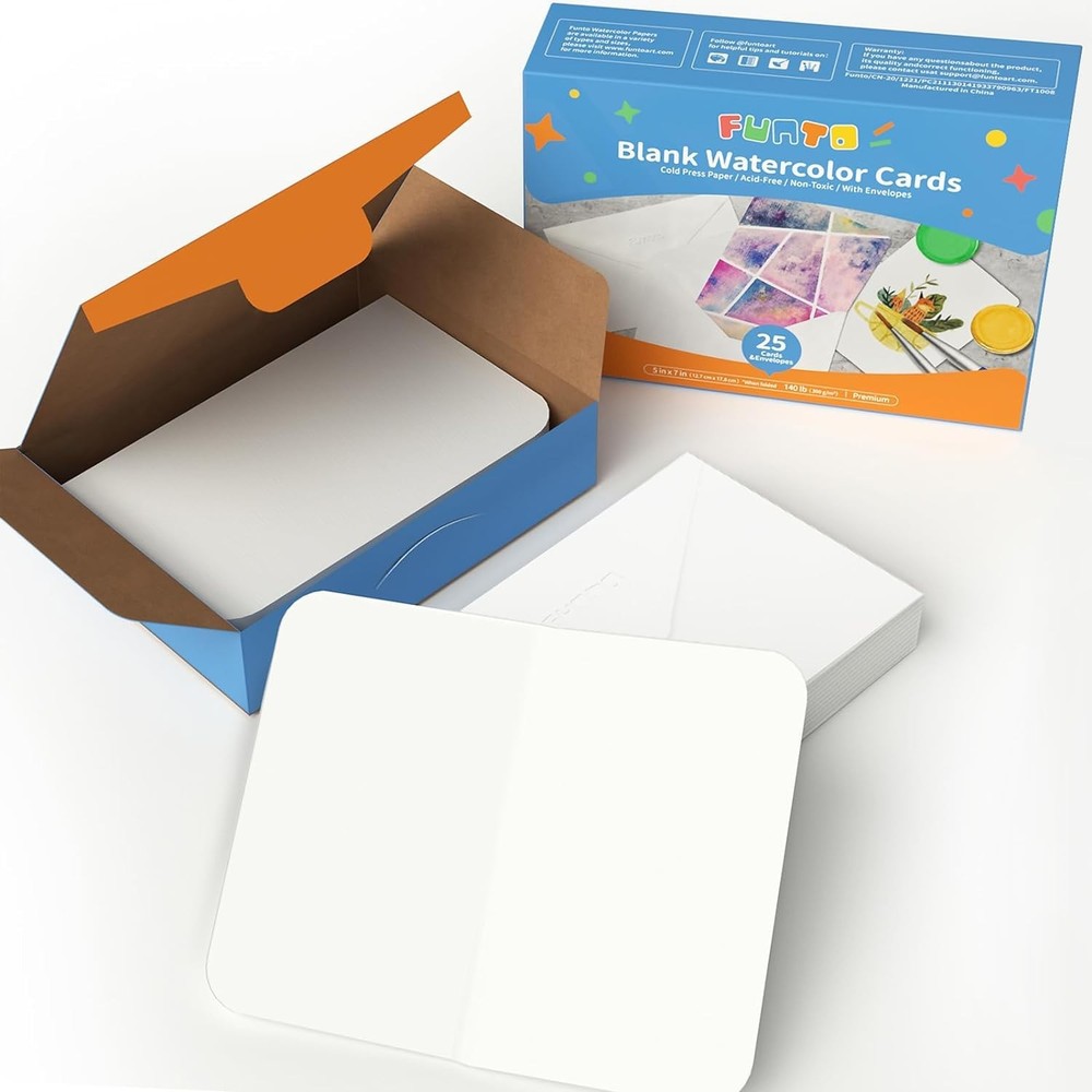 BLANK WATERCOLOR CARDS with Envelopes White 5 x 7 Inch 50-Cards FUNTO