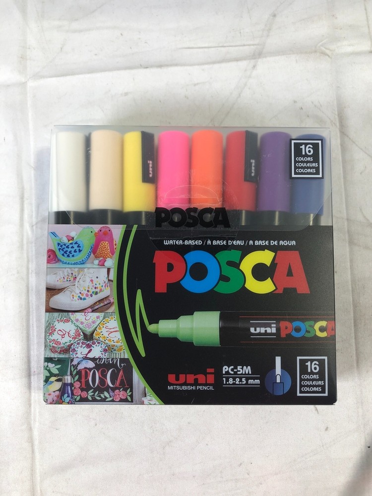 POSCA PC-5M Paint Markers Set – 16 Colors – 1.8-2.5mm Tip