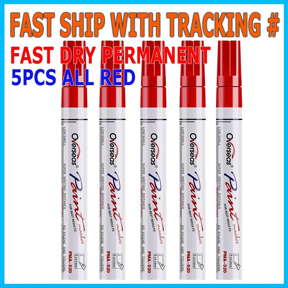 5 Waterproof Permanent Red Paint Marker Pen For Car Tyre Tire Tread Rubber Metal