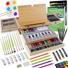 Juego De Arte Premium 96 Piezas De Madera Con Bloc De Dibujo Y Pinturas
