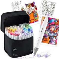 Ohuhu Illustration Markers 80 Colors Brush Type /Bold both end with Blender Pen
