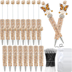 48 Pcs DIY Diamond Beadable Pen Kit – 16 Plastic Rhinestone Beaded Pens Bulk wit