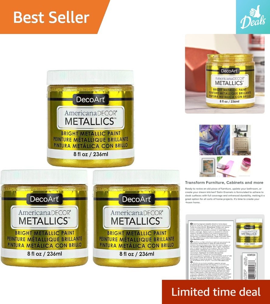 DIY 24K Gold Metallic Paint, 3 x 8 fl oz Jars for Multi-Surface Projects