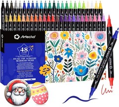 Acrylic Paint Markers 48 Colors, Acrylic Paint Pens with Brush Tip and Fine T…