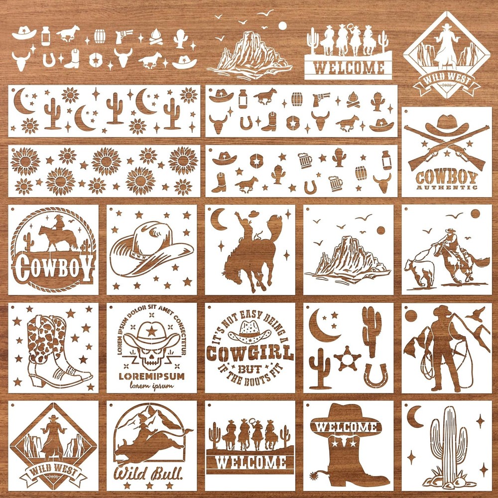 Keluna Western Cowboy Cowgirl Painting Stencils – 20 Reusable Stencils for Wo…