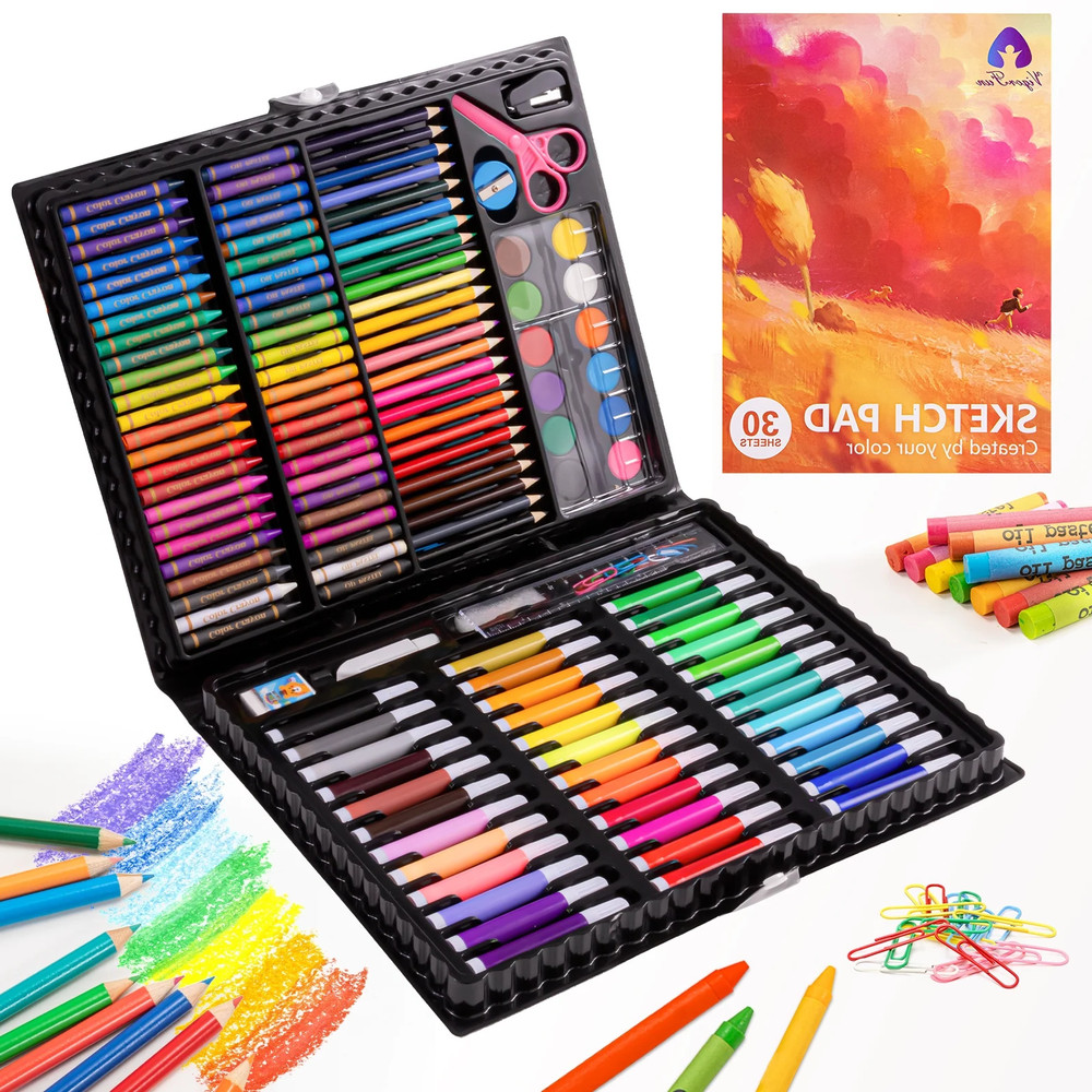 DRAWING ART SET 151 Piece Oil Pastels Crayons Colored Pencils Watercolors