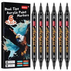 Acrylic Paint Pens Markers, 6 Pc Dual Tips Waterproof Paint Markers 6 Black