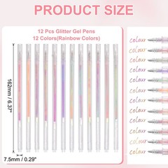 1 mm Glitter Gel Pens, 12 Pcs Fine Point Colored Gel Pens, Rainbow Colors