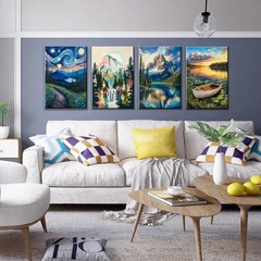 4 Pack Paint by Numbers Kit for Adults with Frame Mountain Paint by Number with
