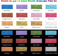 Watercolor Paints Set, Metallic Glitter Watercolour Solid Paint Include 12 Metal