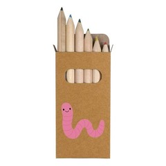 6 x ‘Happy Worm’ Short 85mm Pencils / Coloured Pencil Set (PE00094620)