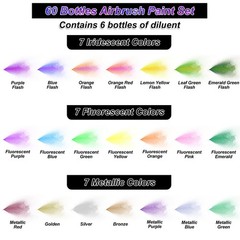 60 Bottle Airbrush Paint Set Water Based Acrylic Ready Spray Canvas Wood Metal P
