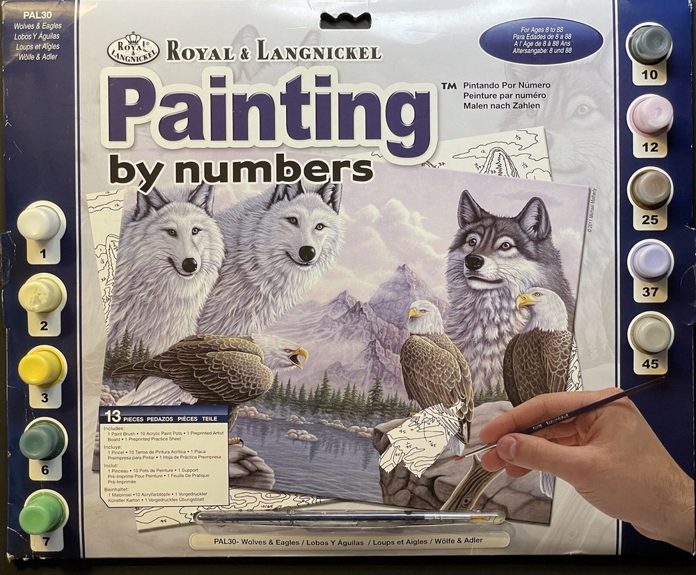 ROYAL & LANGNICKEL WOLVES & EAGLES PAINT BY NUMBER KIT 11″ X 15″ WILD ANIMALS
