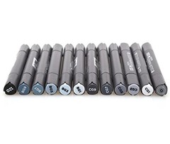 12 Cool Grey Colors Art Markers Grayscale Artist Dual Head Markers Set for Br…