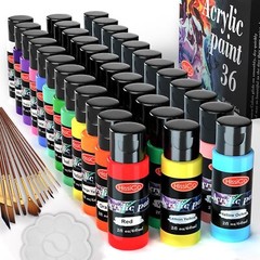 49PCS Acrylic Paint Set of 36 Colors 2fl oz 60ml Bottles 12 Brunshes …