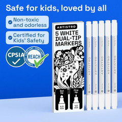 ARTISTRO 5 White Dual-Tip Acrylic Paint Markers – Paint Pens Set with Dot & Fine