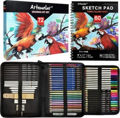 72 Pack Drawing Sketching Set with 8X11 Sketchbook | Pro Art Supplies Kit for Ar