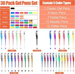 36 Colors Gel Pens Set for Adult Coloring Books, Colored Gel Marker with 40% …