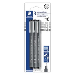 Pigment Liner Pens Black Assorted 0.05mm 0.2mm 0.8mm Staedtler 308-9SBK3