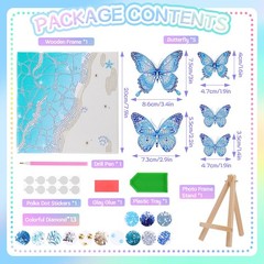 Diamond Art Kits, 3D 5 Butterflies Diamond Art Painting Set with Wooden Frame…