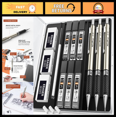 0.9mm Mechanical Pencil Set – 3 Metal Drafting Pencils, Lead Refills & Erasers f
