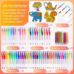 Soucolor Gel Pens for Adult Coloring Books, Deluxe 120 Pack-60 120, Black