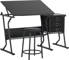 2 Piece Eclipse Ultra Center/Drawing Table with Stool, Angle Adjustable Top, Sto