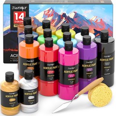 JusArt 14 Colors Acrylic Paint Set, Including Gold and Silver, 16.9oz(500ml) …