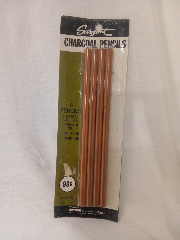 Sargent Charcoal Pencils Set Ex-Soft Soft Med Hard Drawing Art VINTAGE NOS