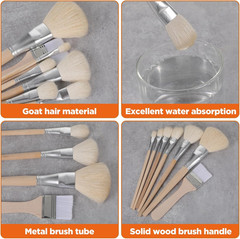 Gilding Brush Set, 7 Pcs Goat Hair Blend Mop Brush Set with Color Palette for Ac
