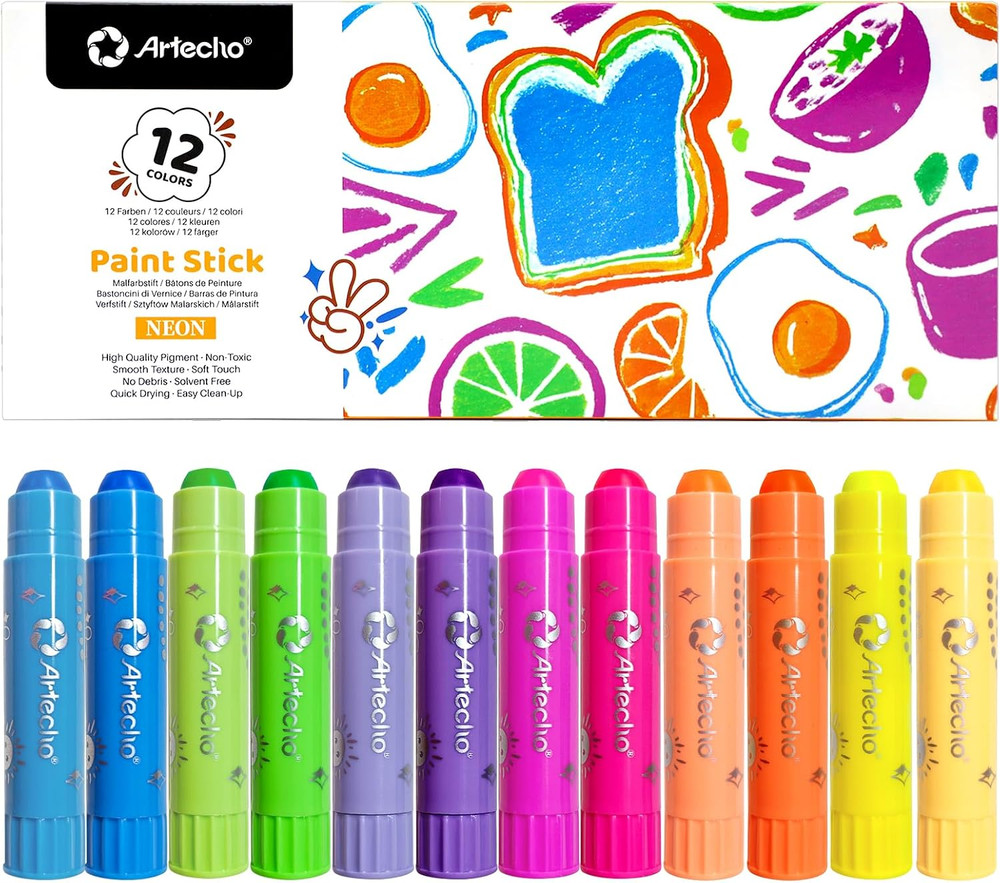 Tempera Paint Sticks, 12 Neon Colors | Washable Paint