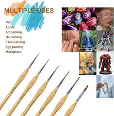 6Pcs Miniature Paint Brushes Set with Triangular Handles – for 6PCS, Wooden