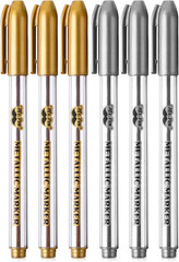 Metallic Liquid Chrome Mirror Finish Permanent Paint Pen Gold & Silver Pack of 6