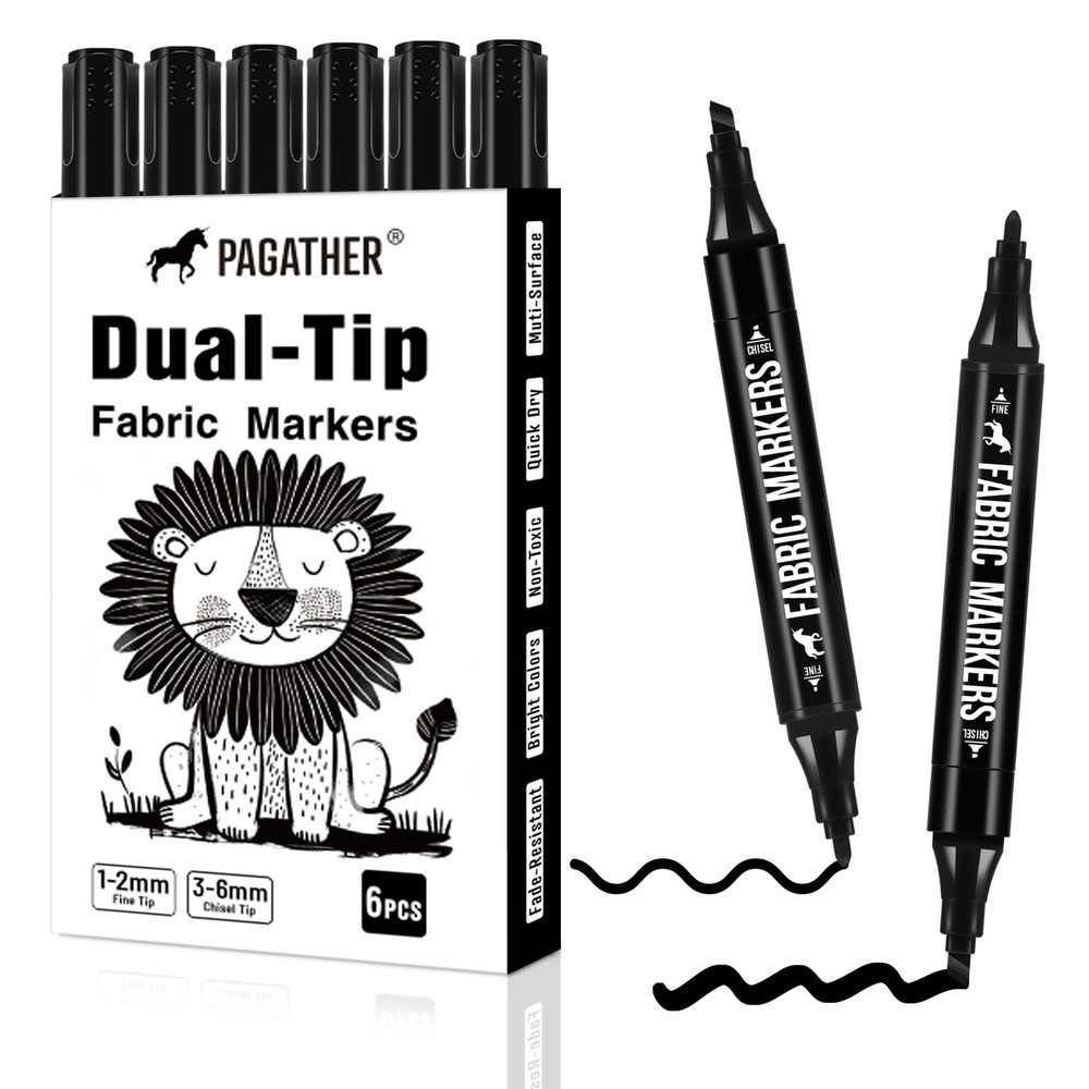 Fabric Markers Permanent for Clothes, 6 Pack Black 1 Count (Pack of 6),