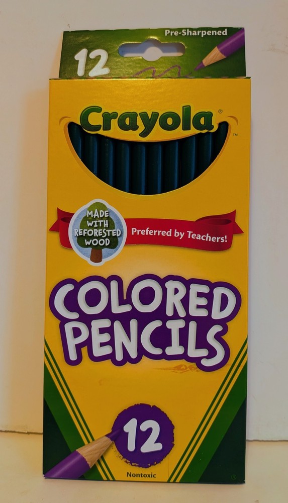 Crayola Colored Pencils 12 Pack Green Verde Single Color Pre-Sharpened Set New