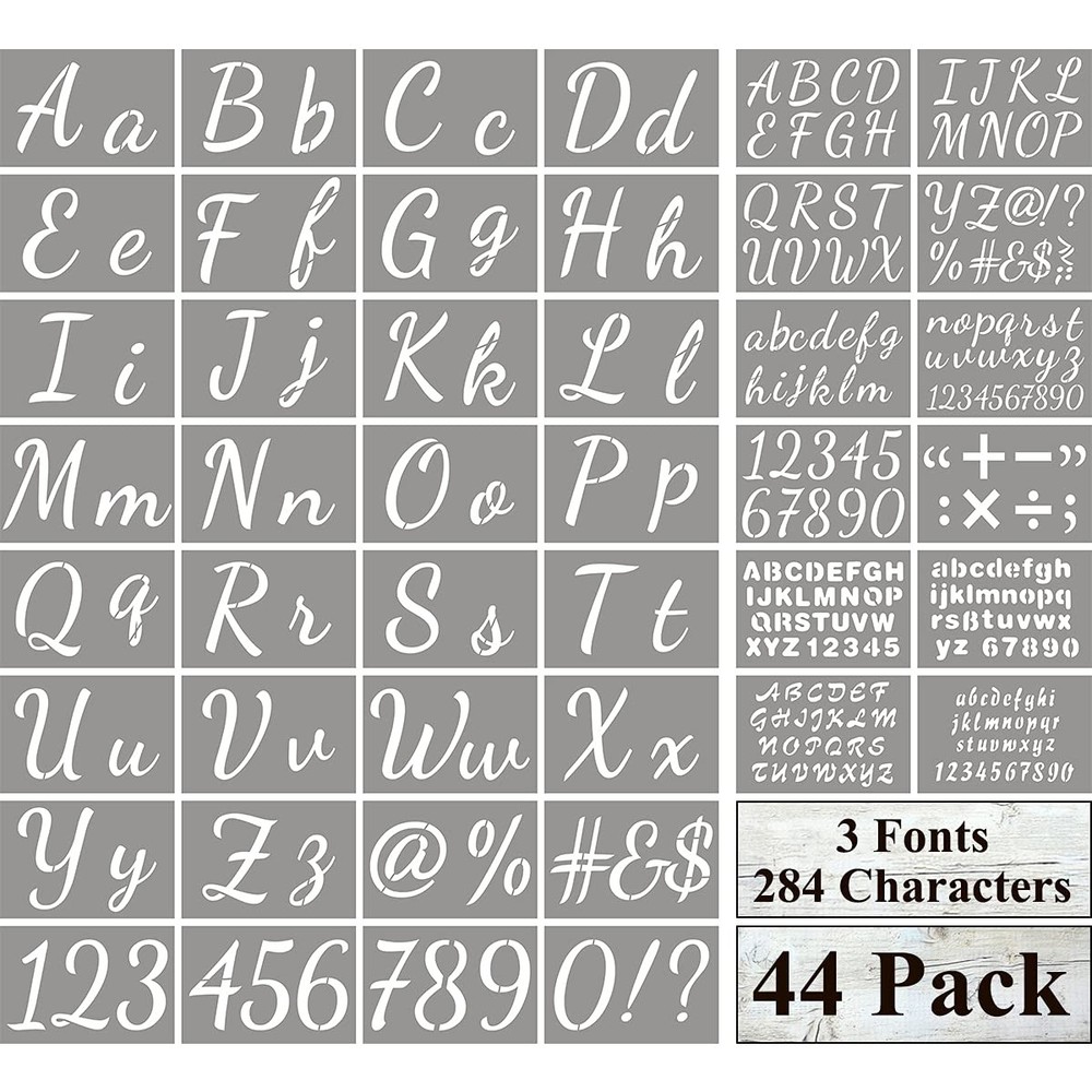 Large Letter Stencils for Painting on Wood – 44 Pack Alphabet 8″ x 5″