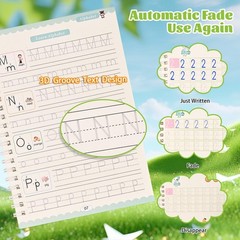 Handwriting Book Practice for Kids,Reusable Grooved Blue