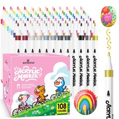 Acrylic Paint Pen 108 Colours, Fine Tip 0.5-2.4mm – Permanent for Multi-Surface