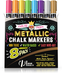 Metallic Liquid Chalk Markers – 8 Pack with Reversible Bullet and Chisel Tips…