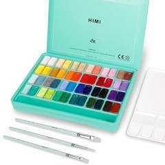 HIMI Gouache Paint Set, 48 Colors x 0.4oz, Twin Cup Jelly Design, bouns 3 Bru…