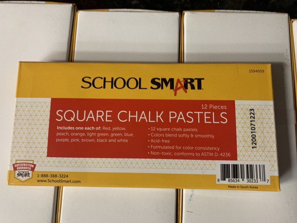 Pacon 1594959 School Smart Square Chalk Pastels Assorted Colors Set of 12