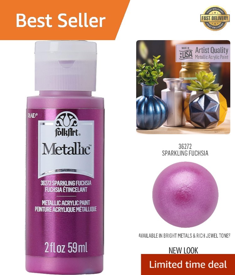 Metallic Acrylic Craft Paint, Sparkling Fuschia 2 fl oz Metallic Finish Pain…