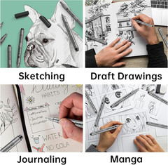Micro Fineliner Drawing Art Pens: 6 Black Fine Line Ink Set Artist