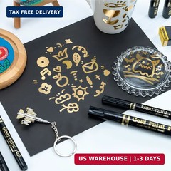 TRANSON 2pcs Liquid Chrome Markers with Gold Paint Pens Medium and Fine Tips wit