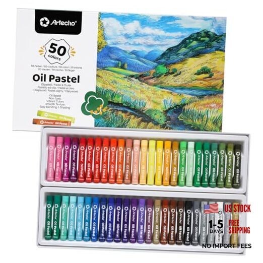 Oil Pastels Set of 50 Colors (8 x 60 mm), Soft Oil Pastels for 50 Basic Colors