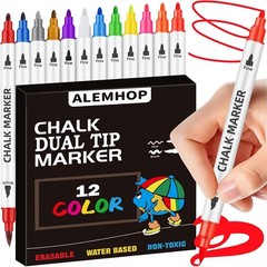 Liquid Chalk Markers Dual Tip,12 Colors Washable Car Chalk Window Markers Pen