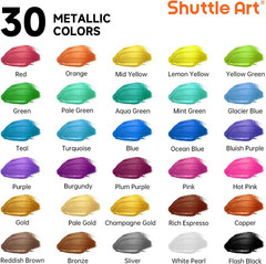Shuttle Art 30 Colors Metallic Acrylic Paint, Artist Grade Metallic Paint in Bot