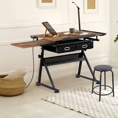 Drafting Table & Stool Set with Adjustable Height with Drawers & Charge Station