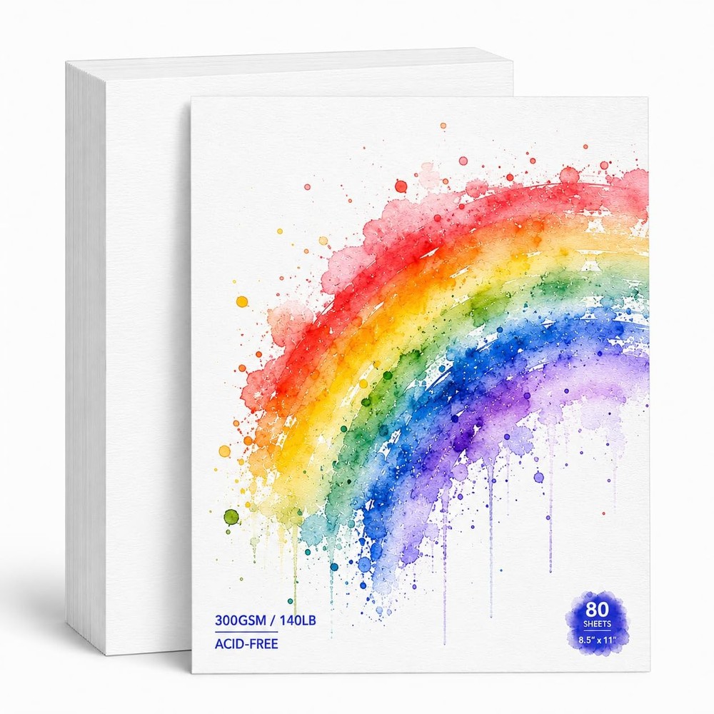 80 PCS 300GSM Natural Cotton Watercolor Paper 8.5×11 Inch Cold Press Artist